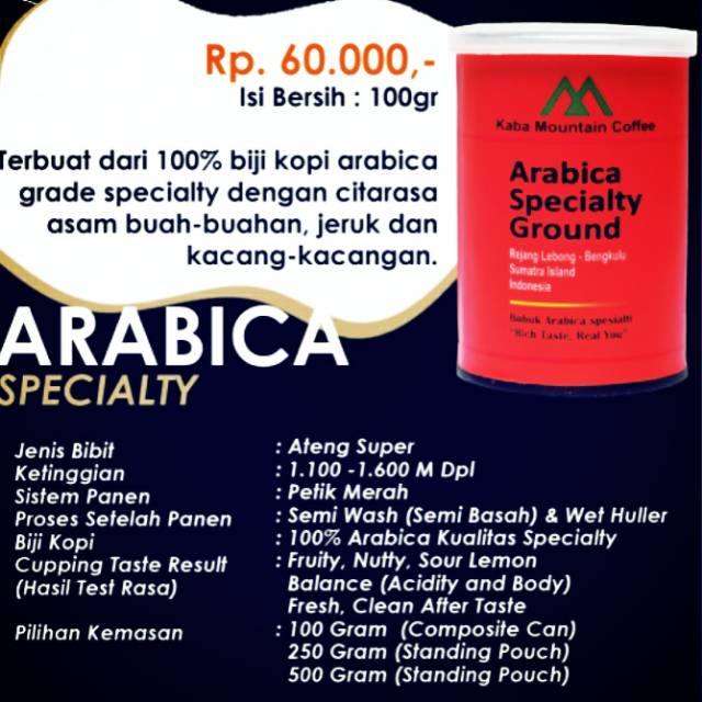 

Arabica Specialty Coffee 100gr