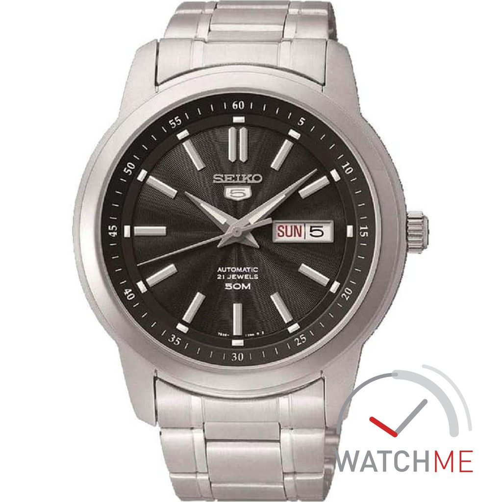 Jam Tangan Seiko 5 SNKM87K1 Automatic Black Dial 50m Stainless Steel Original Bergaransi
