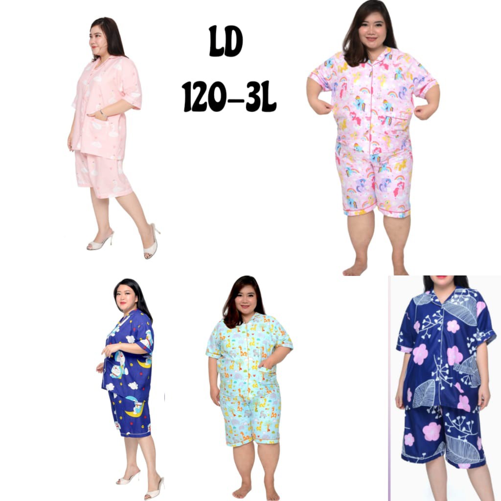 Piyama Baju Tidur Celana Pendek Lengan Pendek Ukuran Jumbo LD 120 Motif Karakter Bahan Katun Adem