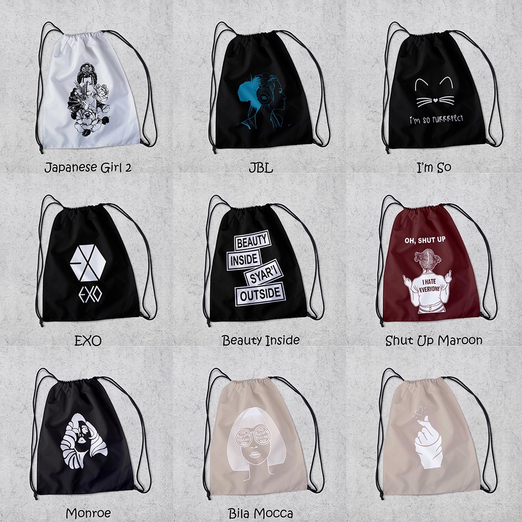 ZCO - Tas Serut Multifungsi Untuk Olahraga Sekolah Futsal Basket Berenang String bag Tas Serut Anti Air Untuk Pria Dan Wanita Terlengkap - New Stringbag Bts / String Bag Dengan Sablon Rubber Jepang 100% Part XI | Morybag