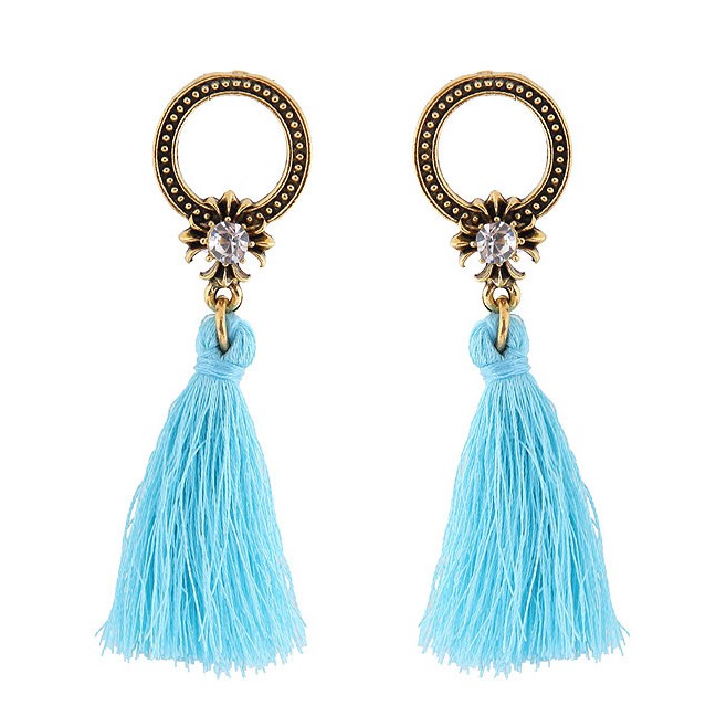 LRC Anting Tusuk Bohemia Round Shape Decorated Tassel Earrings