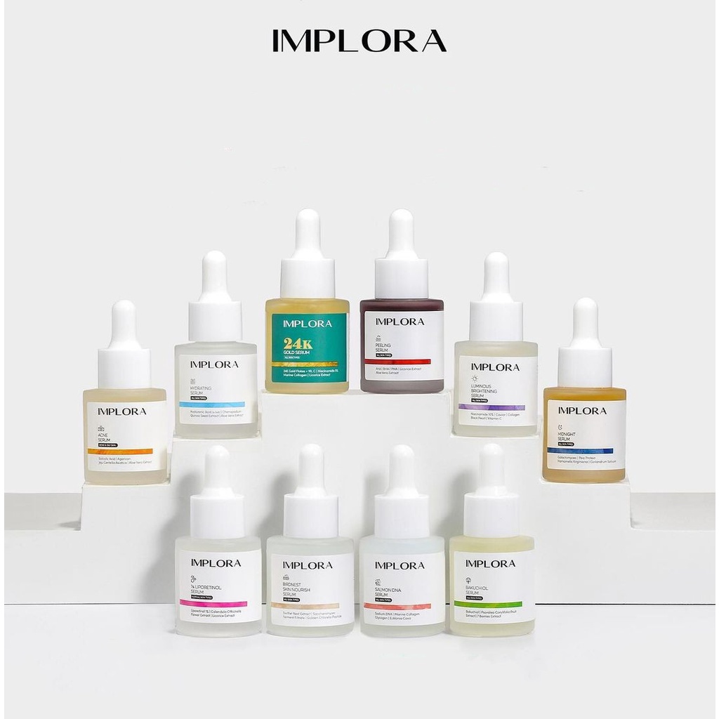 IMPLORA SERUM Brightening | Acne | Midnight | Peeling | Hydrating | 24K Gold | 1% Liporetinol | Bakuchiol | Salmon DNA | Birdnest Skin Nourish | ❤ jselectiv ❤ Serum Wajah IMPLORA ORI✔️BPOM✔️COD✔️