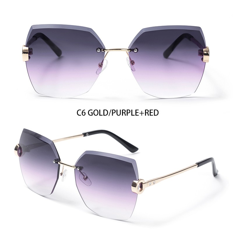 【TERSEDIA & COD】/Kacamata wanita tak berbingkai/Kacamata hitam mode/Kacamata poligon/sunglassesUV400-YJ0096-6