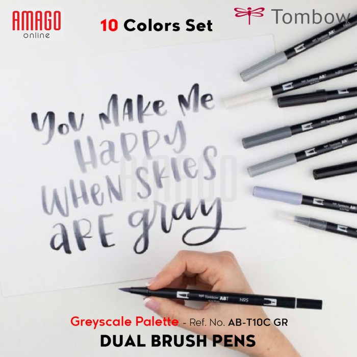 TOMBOW Dual Brush Pens - Greyscale Palette of 10 colors - AB-T10C GR