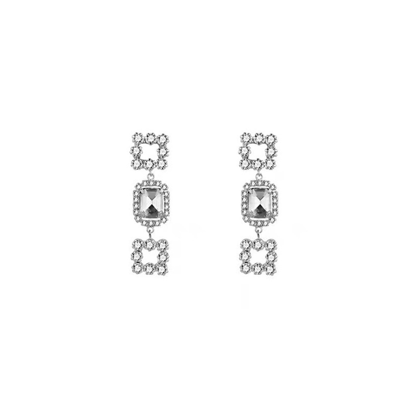Anting Stud S925 Silver Needle Hias Berlian Rumbai Gaya Retro Serbaguna