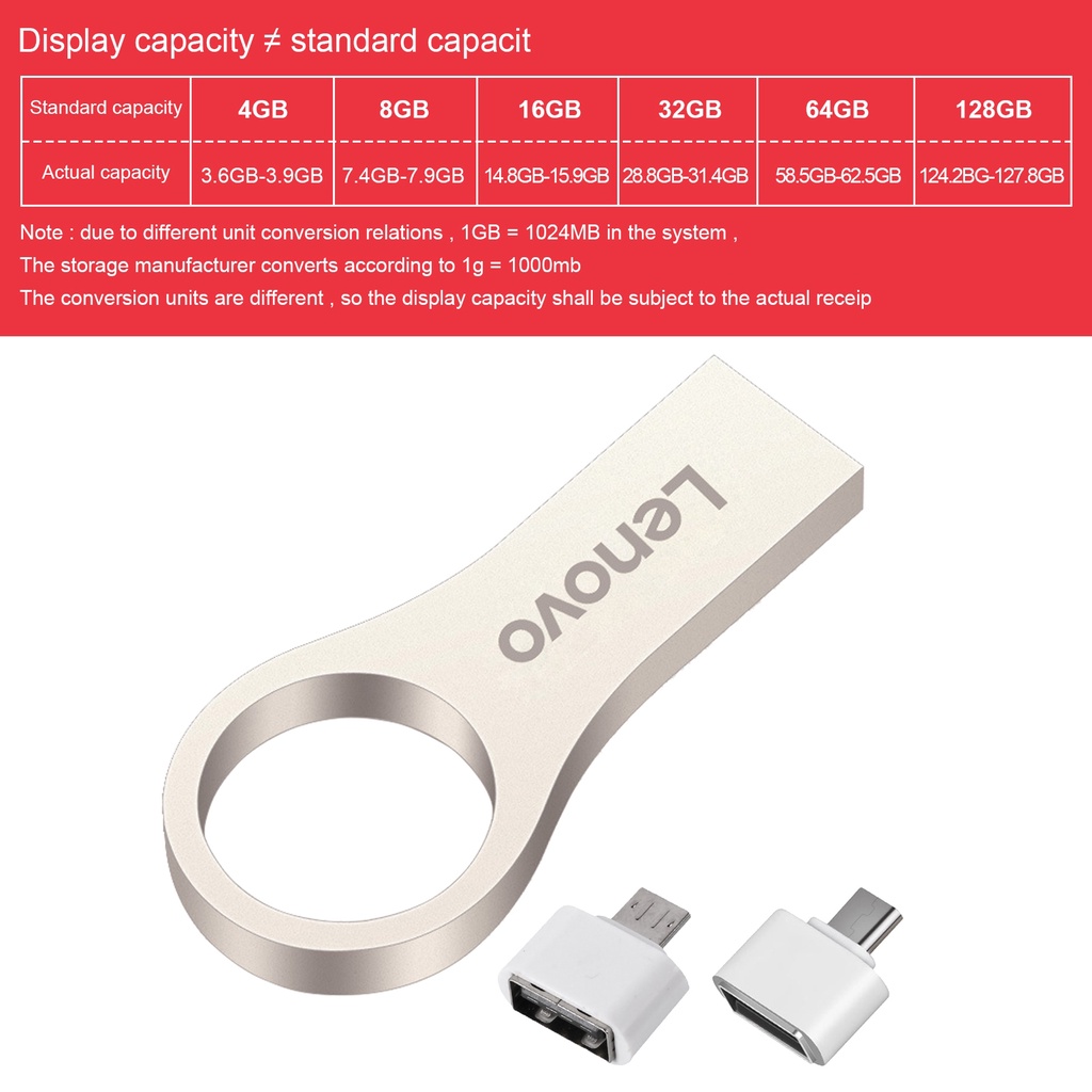 (Huluboy) Lenovo R100 U Disk 50MB / s 4GB / 8GB / 16GB / 32GB / 64GB / 128GB USB3.0 Plug &amp; Play Bahan Metal