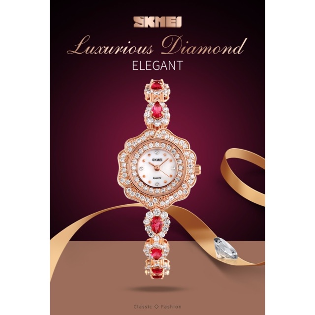 SKMEI Luxurious Diamond Bracelet Quartz Watch (ROSE GOLD)