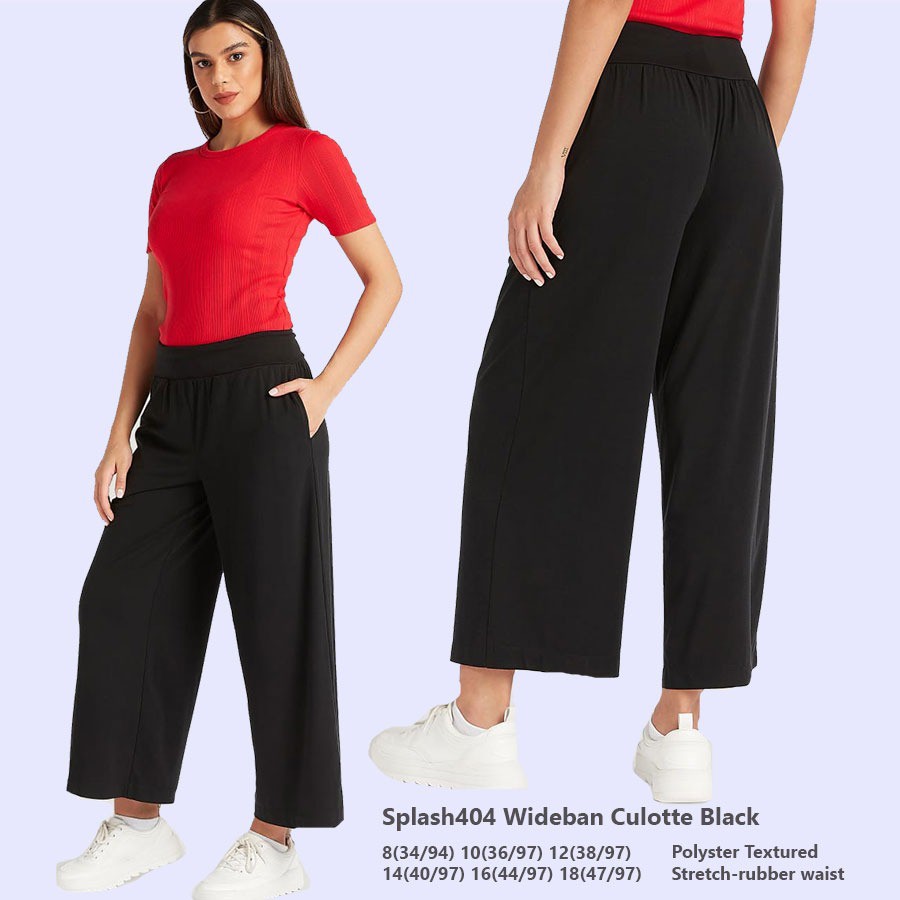 SPLASH Kulot Wanita Culotte Blacknavy Tosca Sands Wideban Caramel Black Oatmeal-1