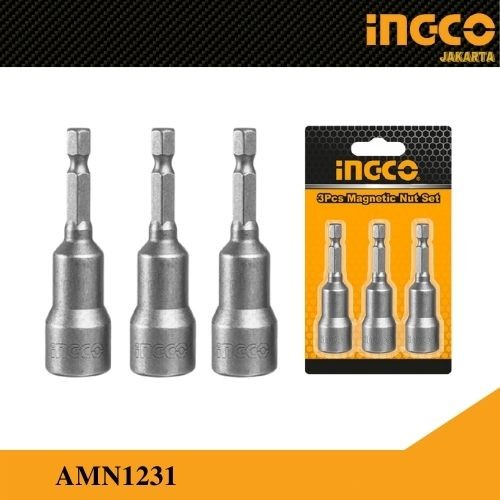 3-Pcs Magnetic Nut (12 mm) INGCO AMN1231 - Kunci Sok Mata Bor Roofing