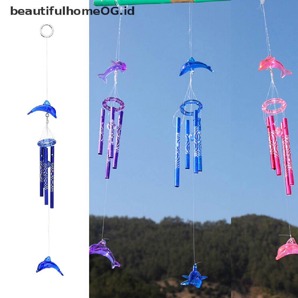 // beautifulhomeOG.id // Dolphin Creative Crystal 4 Metal Tubes Windchime Wind Chime Home Decor  **