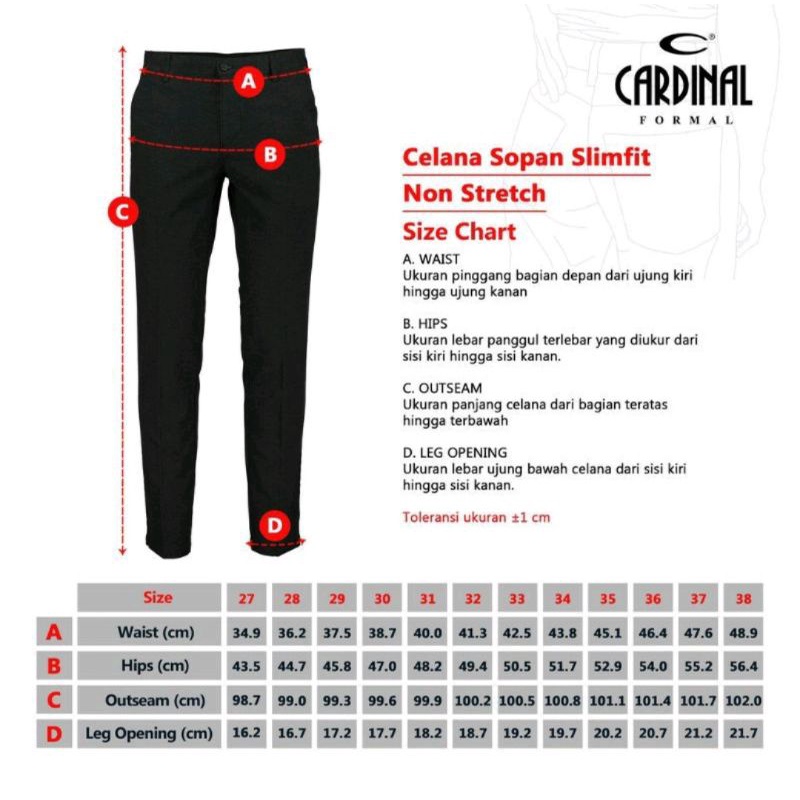 CELANA KERJA PRIA SLIMFIT FORMAL CARDINAL BAHAN TEBAL ( PREMIUM )