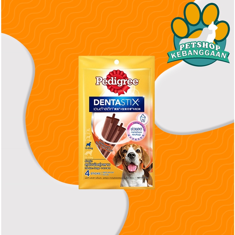 Pedigree Denta Stix Medium Smoked Beef 10 Kg up to 25 Kg 98 gr / Cemilan Stick Snack Anjing Kemasan