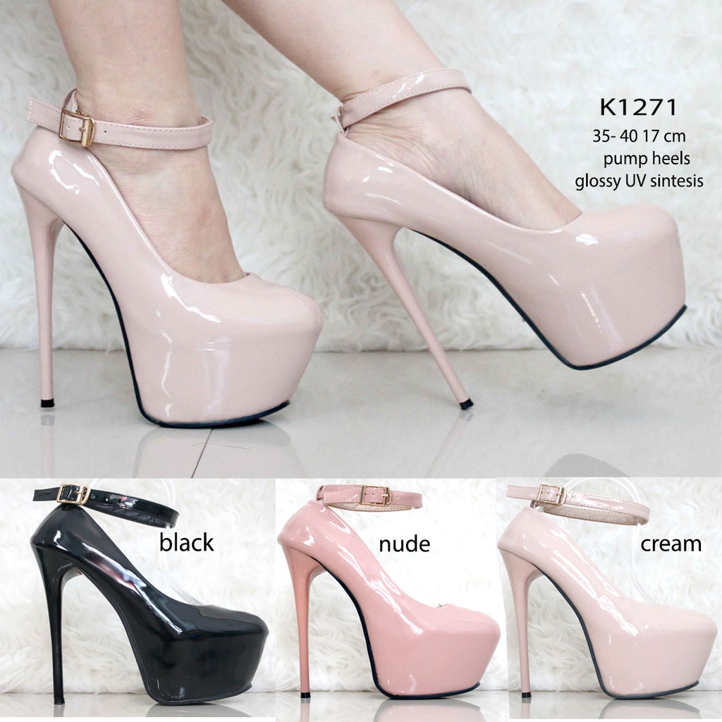 Sepatu Heels 17cm Pump Glossy FAshion Impor Pesta Kerja K1271