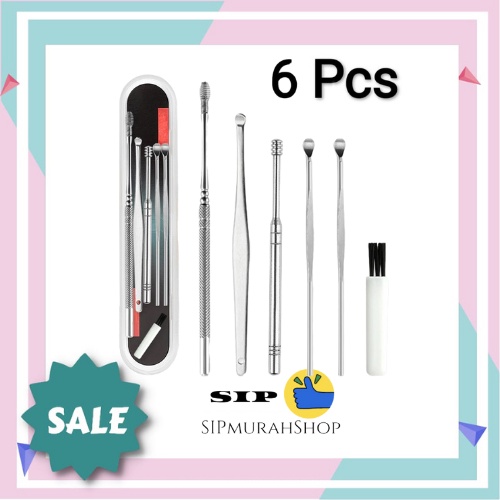 (SET) Alat Pembersih Telinga Korek Kuping Stainless Steel Ear Cleaner Kotoran Set Isi Anti Karat Wax Besi / Korek Kuping Stainless Steel set / Earpick / Ear Cleaner 7 in 1 / 7 in 1 Pembersih Kotoran Telinga - Korek Kuping Set - Stainless Steel - 6 Pcs