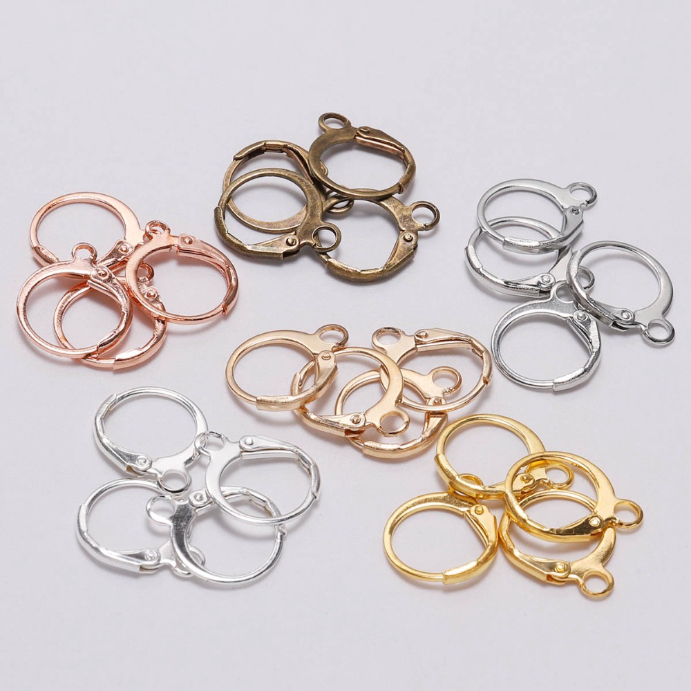 20pcs / Lot Kait Anting Hoops Ukuran 14x12mm Warna Silver Gold Bronze Untuk Membuat Perhiasan