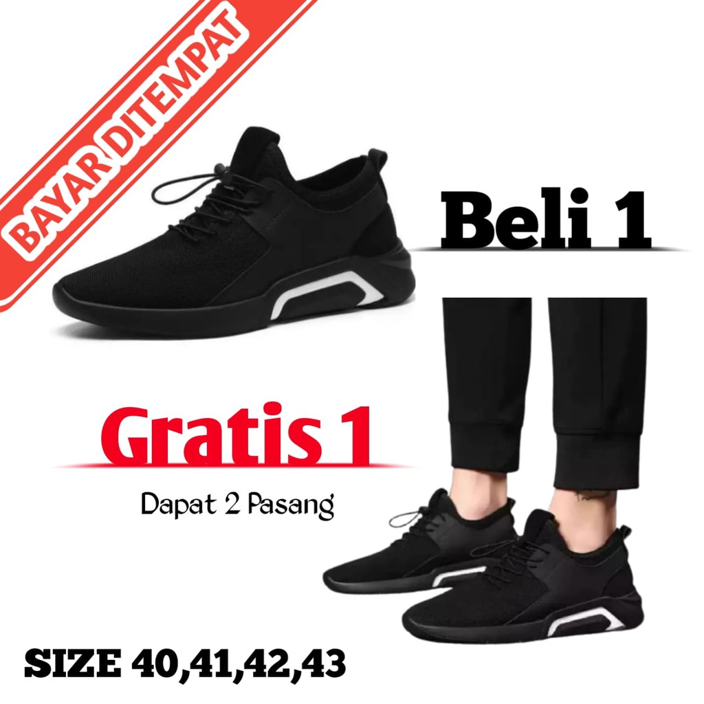 Beli 1 gratis 1 MF#9006  Sepatu Pria Import Snearkers Casual Sepatu Running Fashion Black White