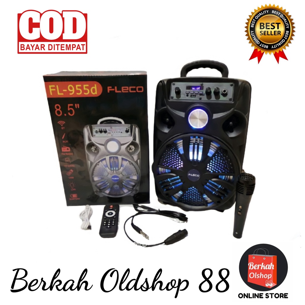 BERKAH OLDSHOP 88 - SPEAKER BLUETOOTH FLECO 8'5 INCH FL-955C/D FREE MIC KARAOKE + REMOTE