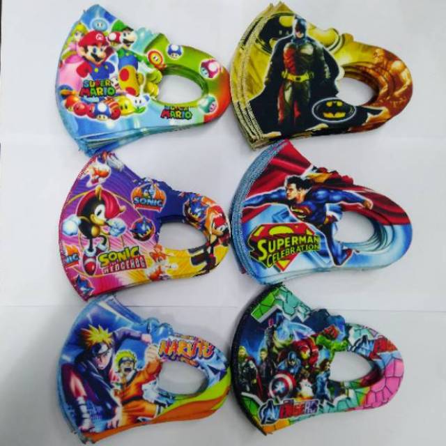  Masker  kain Scuba  anak2 motif  gambar isi 6 PCS Masker  anak  