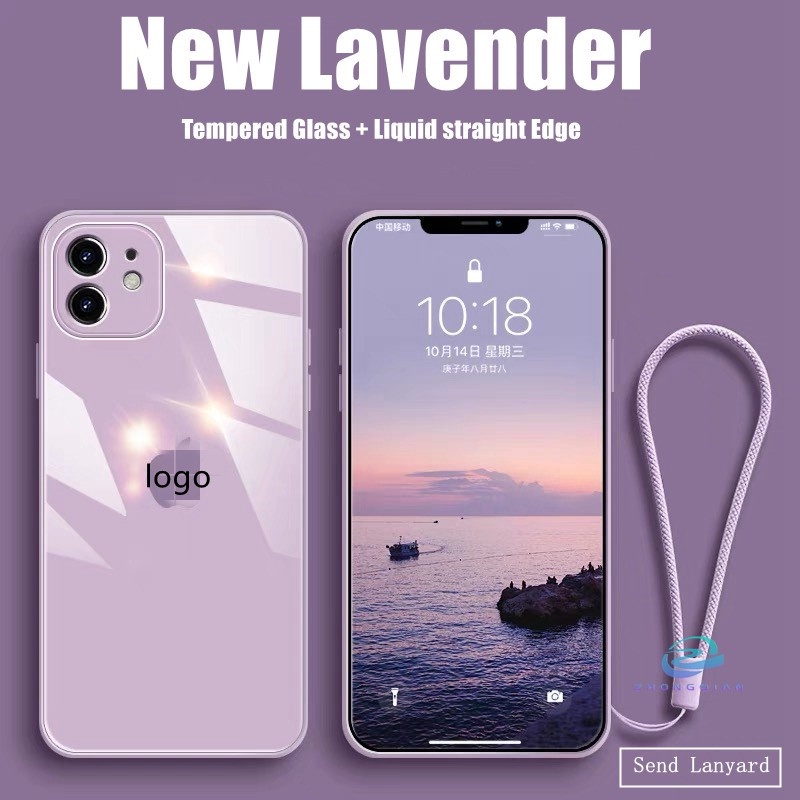 Lanyard + liquid edge glass case case iphone 12 11 pro max 7/8 plus se2020 X/Xs max XR full protective cover