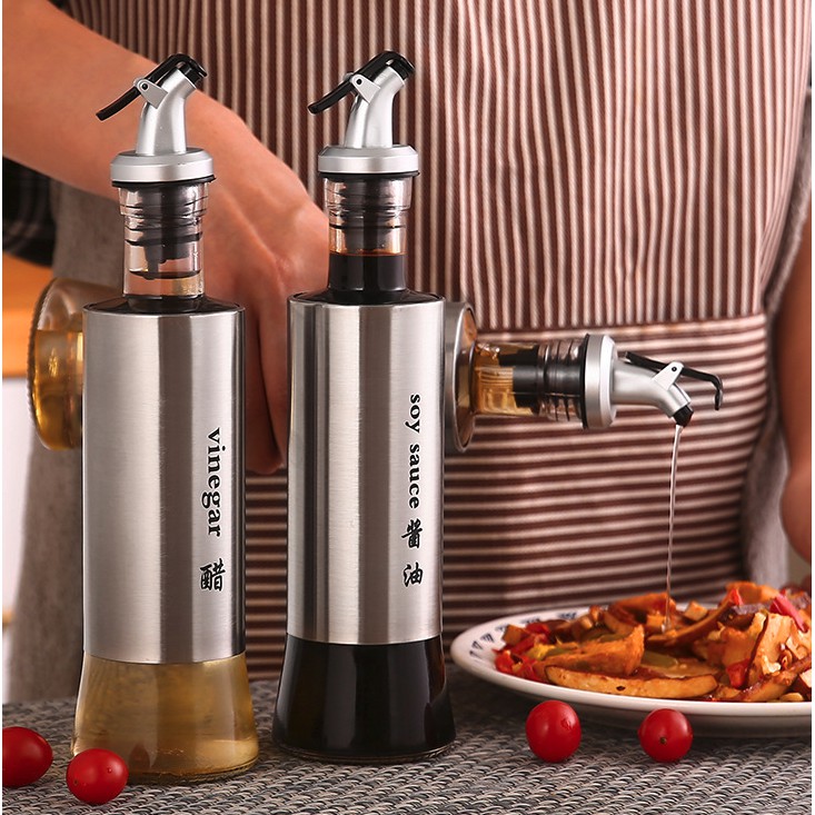 Adda Home - Botol Minyak Goreng Cuka Kecap Bahan Kaca Stainless Tebal Anti Tumpah 300ml