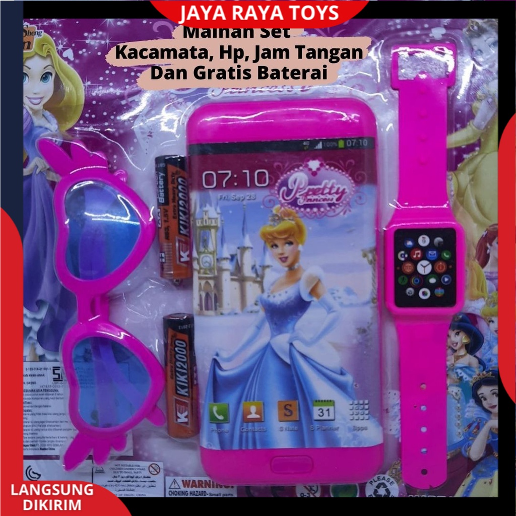 Mainan Anak Set Jam Tangan Kacamata Dan Telepon Nyala Bersuara Gratis Baterai Murah SNI