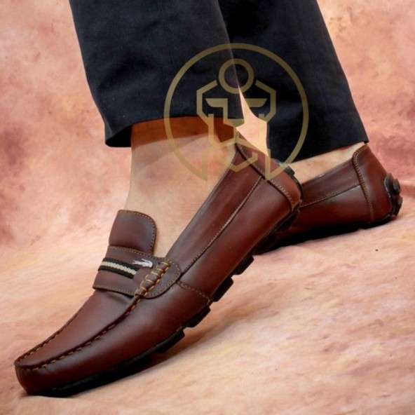 COD - SEPATU PANTOFEL MOCASSIN PRIA KULIT ASLI - HITAM COKELAT-Brown