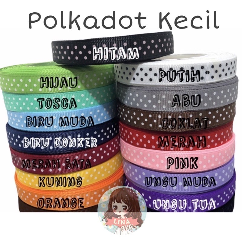 ( Rol 20 Yard ) PITA GROSS GRAIN POLKADOT 0.5 INCH / 1.25 CM / 1/2 IN ONDE KECIL GROSSGRAIN / BESAR HIASAN KADO / PARCEL / GIFTS PARSEL SNACK DEKOR DEKORASI