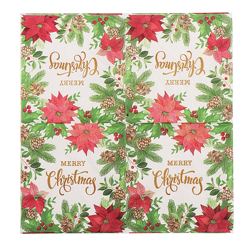 20Sheets/Pack Christmas Mistletoe Paper Napkin For Wedding Birthday Home Party Decoration Servilleta Supplies 25*25cm