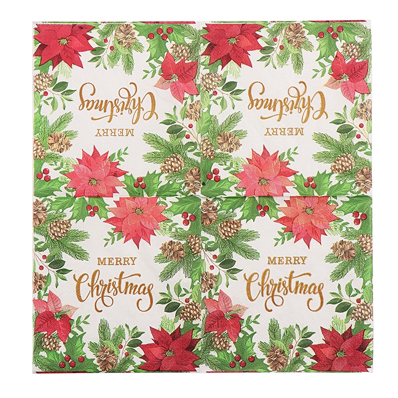 20Sheets/Pack Christmas Mistletoe Paper Napkin For Wedding Birthday Home Party Decoration Servilleta Supplies 25*25cm