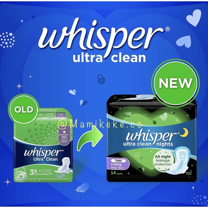 Jual Whisper Ultra Clean Sanitary Pads 32cm 13 Pads Pembalut Whisper ...