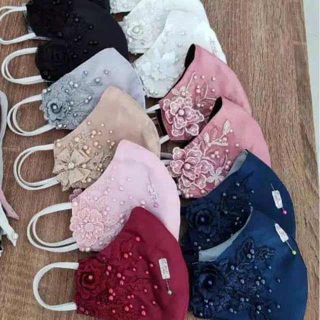 Masker brukat 3 lapis / masker hitz / masker payet # masker cantik murah