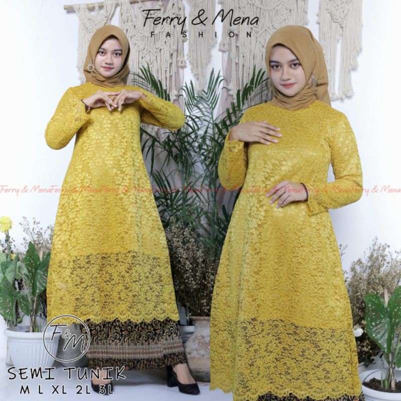 BARU SET LONG TUNIK/SEMI GAMIS KEBAYA BROKAT/SUPER JUMBO LD130/KEBAYA MODERN/KEBAYA