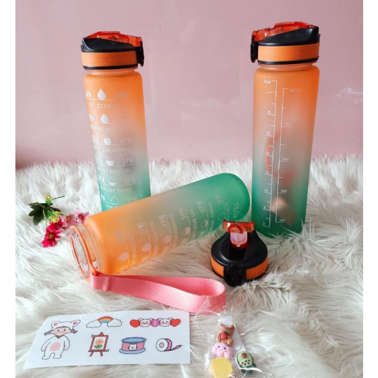 Botol Minum Tumbler Olahraga Sport Unik Botol Motivasi 1000ML Botol Penanda Gradient Gradasi