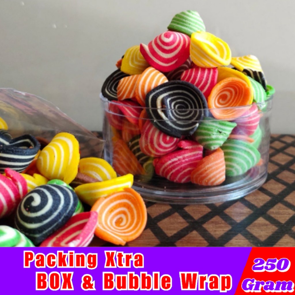 

Jajanan Jadul Kuping Gajah Pelangi 250gr / Kuping Gajah Rainbow Mini Super - Hufaida Snack makanan ringan