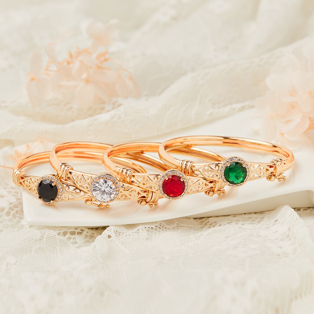 Y281 Gelang Bangle Kristal Bulat Aksesoris Wanita Lapis Emas Gelang Titanium Murah Tidak Alergi
