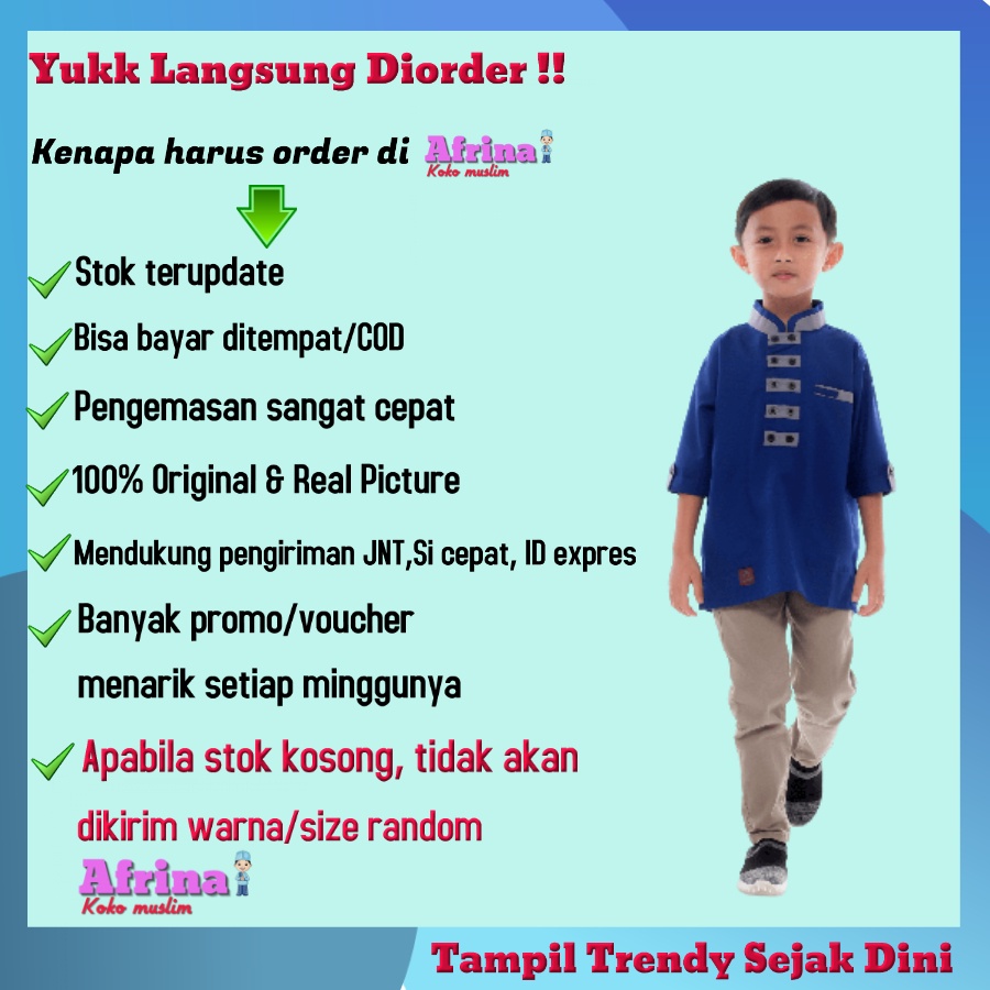 Baju koko muslim anak laki laki lengan 3/4 new Arra bahan toyobo fodu series aliyar