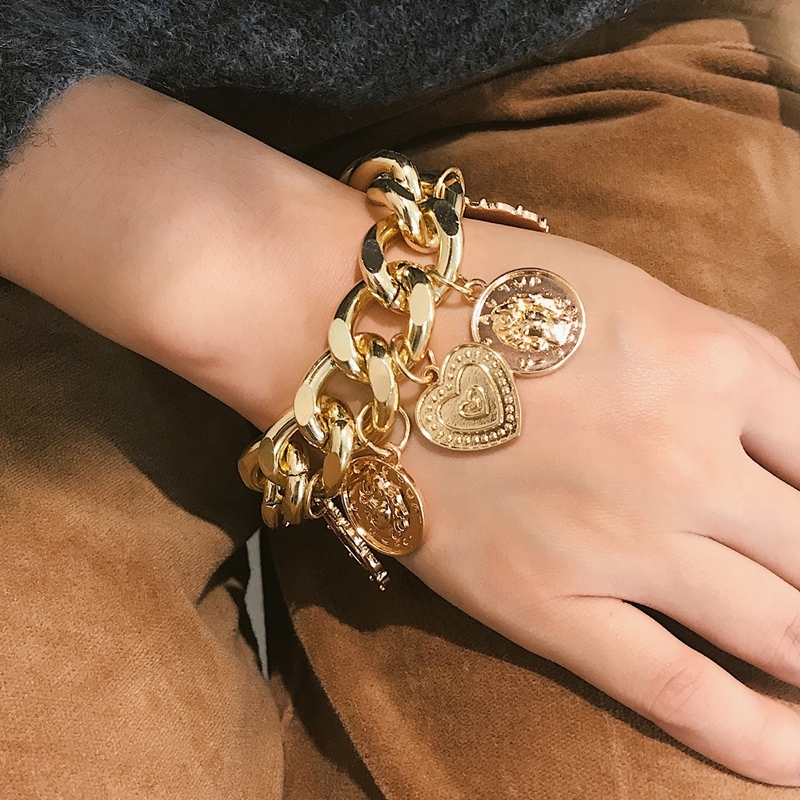[Z H Perhiasan] Hip Hop Rock Retro Wanita Fashion Emas Patung Liontin Gelang Pesta Perhiasan Aksesoris