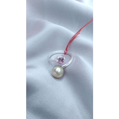 Cincin perak asli batu permata pink mutiara air laut