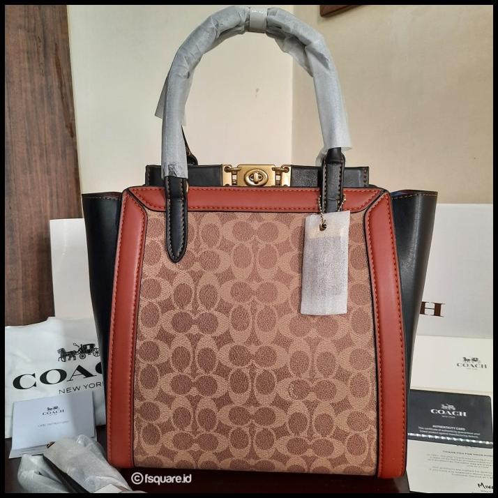 Bag Canvas - Coach Troupe Tote In Signature Canvas Bag Tas Tan Rust Brass Black Ori