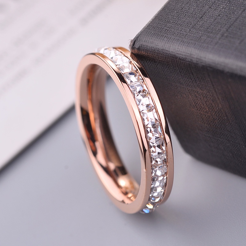 Bisa Cod Cincin Emas Asli Kadar 375 Crystals Cincin RoseGold  (Size:5-8#) 824C2# Ready Stok