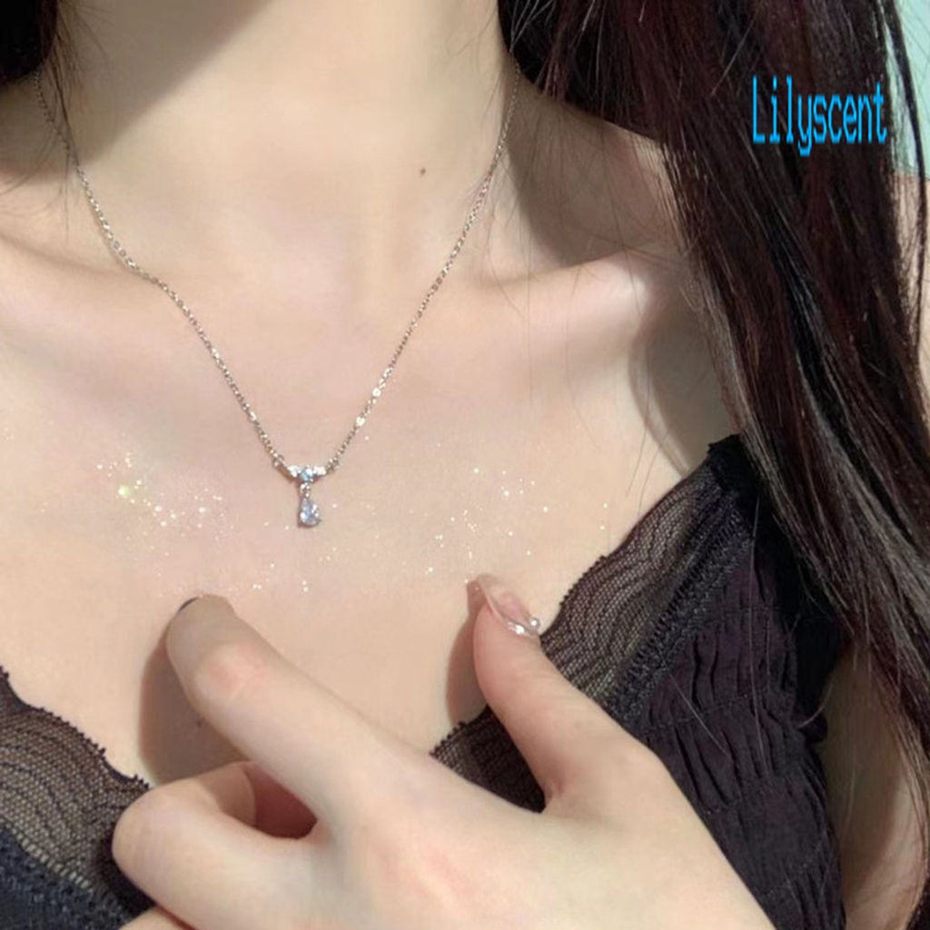 Kalung Dengan Liontin Bentuk Tetesan Air Bahan Cubic Zirconia Untuk Wanita