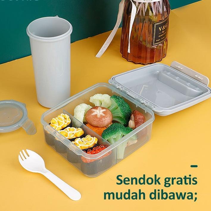 TERLARIS!!! TEMPAT MAKAN / KOTAK LUNCH BOX SET 1000ML FREE 500ML BOTOL MINUM FREE SENDOK