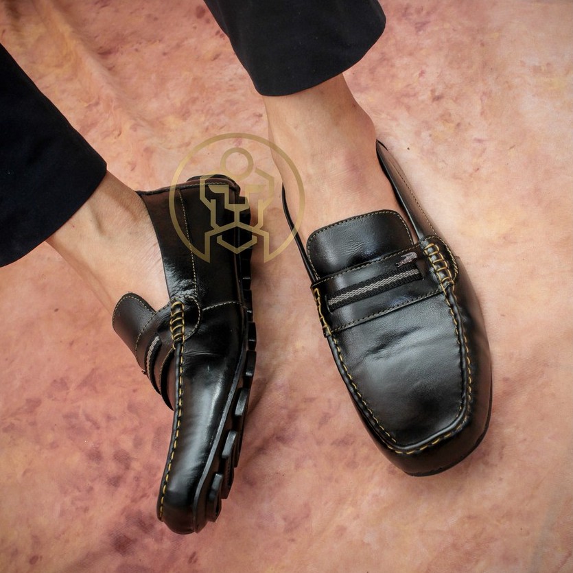 COD - SEPATU PANTOFEL MOCASSIN PRIA KULIT ASLI - HITAM COKELAT-2