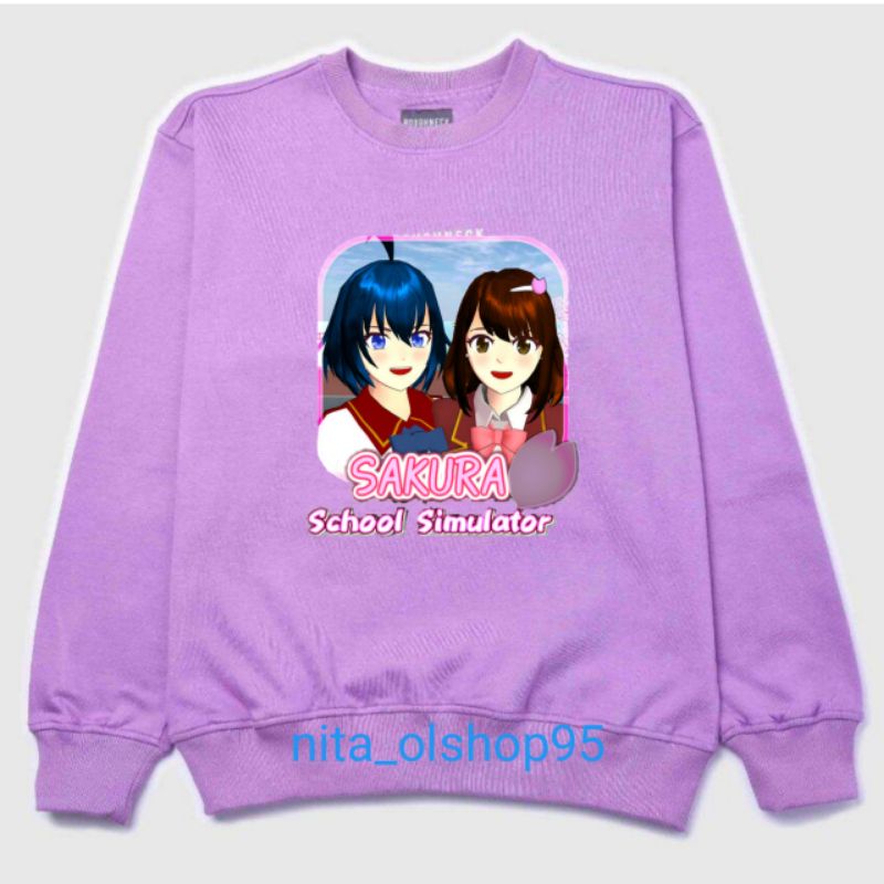 sweater crewneck sakura pink baby ungu Lilac sakura school simulator