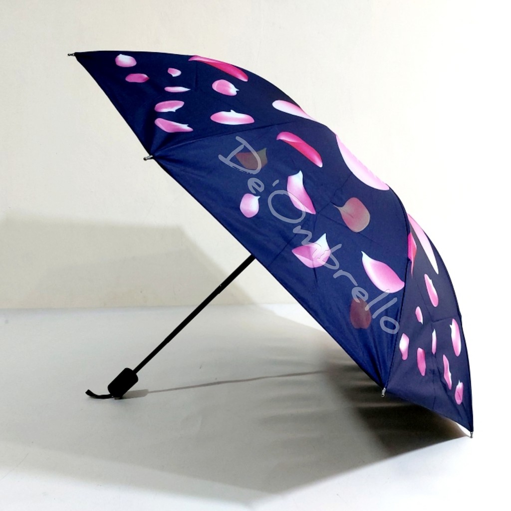 (453)Payung Lpt 4 Fancy Motif Bunga Sakura Dalam Hitam Anti UV