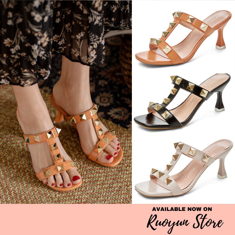 RYX - Lendty Rockstud Sepatu Wanita Hak Korea Fashion Casual - Ori Import