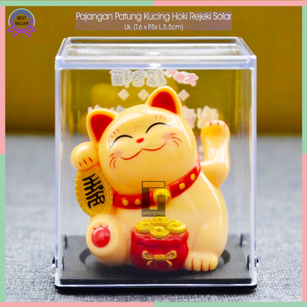 Boneka Patung Pajangan Kucing Hoki Keberuntungan Lucky Cat Rejeki Maneki Neko Maneko Neki Tangan Melambai Goyang Gerak Bergerak Solar No Baterai Batrei Batrai Batre Cina Jepang Dashboard Mobil Meja Toko Kasir Cafe Kafe Hotel Murah Kecil Medium Besar Cream