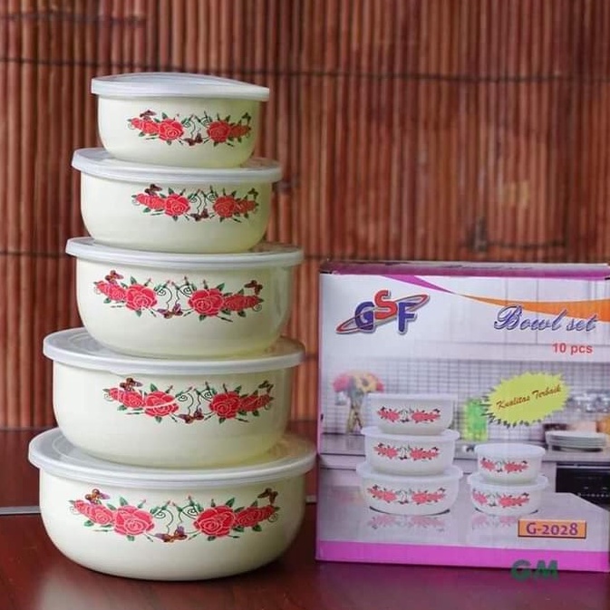 BOWL SET BUNGA GSF G-2028 / RANTANG SUSUN 5 MANGKOK SET BERANAK MANGKUK PENYIMPANAN MAKANAN MOTIF BUNGA GSF 2028 / GSF G-2028