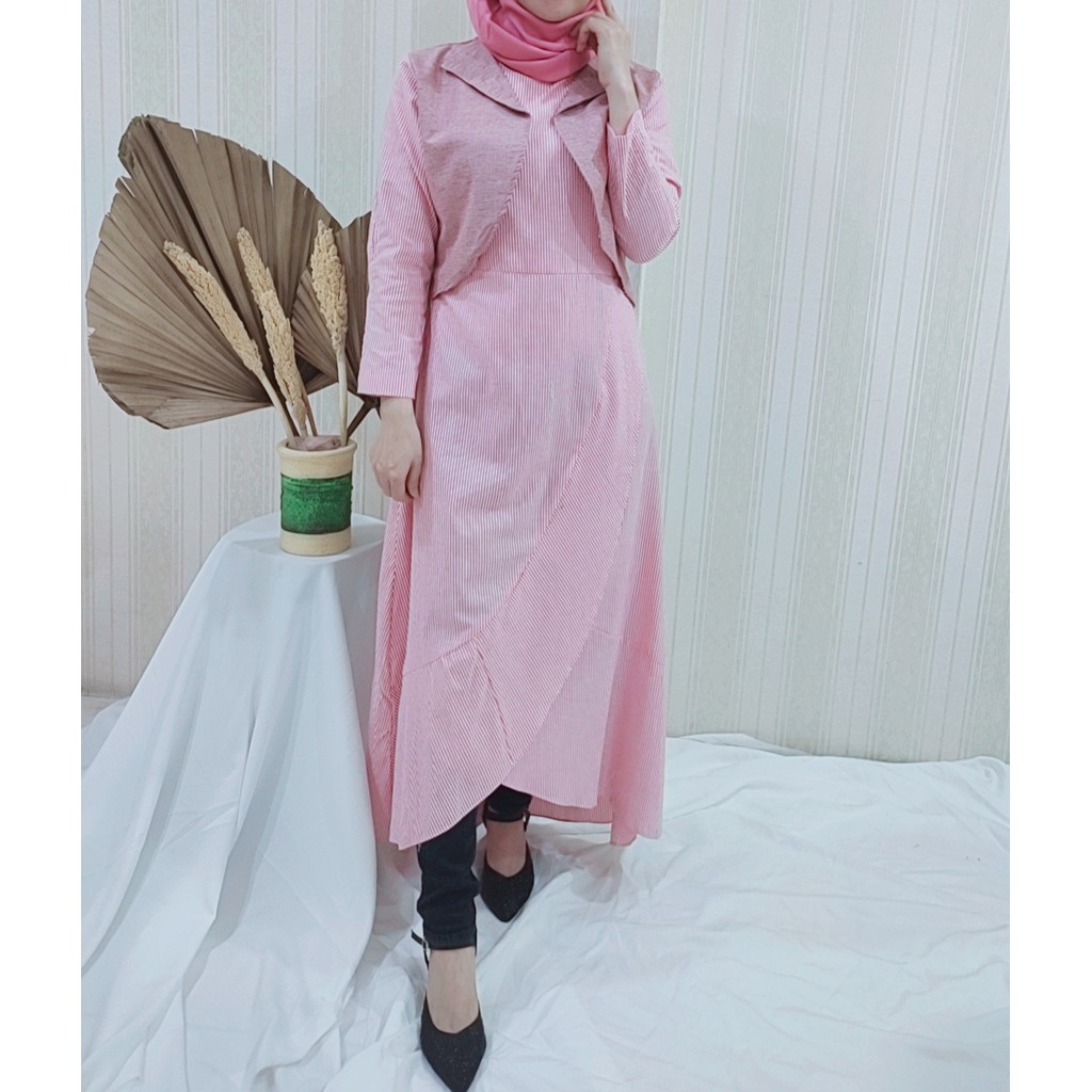 Gamis salur kombinasi Marsyana/ gamis kombinasi/gamis panjang/ katun/rami/ fashion muslimah