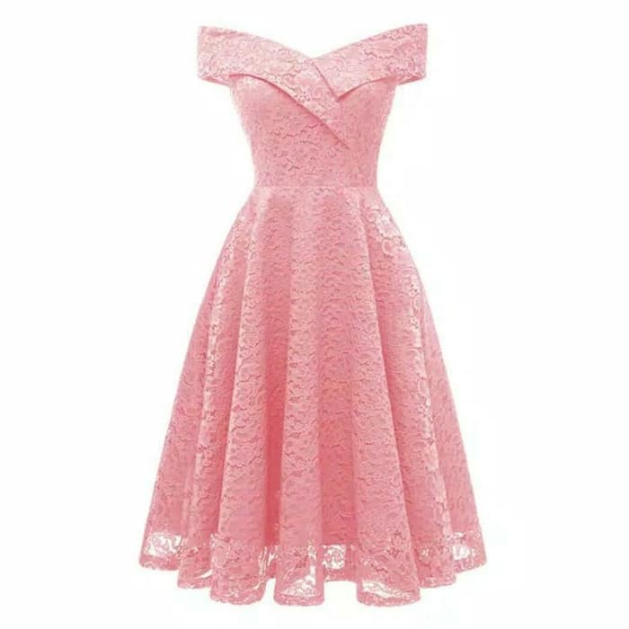 Ebeca Dress Brukat Gaun Pesta Remaja Pink Sabrina Natal Shopee Indonesia